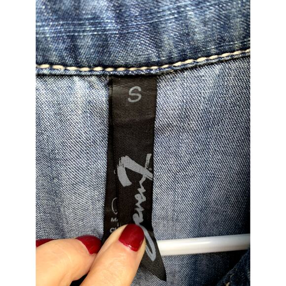 7 for All Mankind Y2K Long Sleeved Pearl Snap Western Denim Shirt Small - Picture 4 of 7